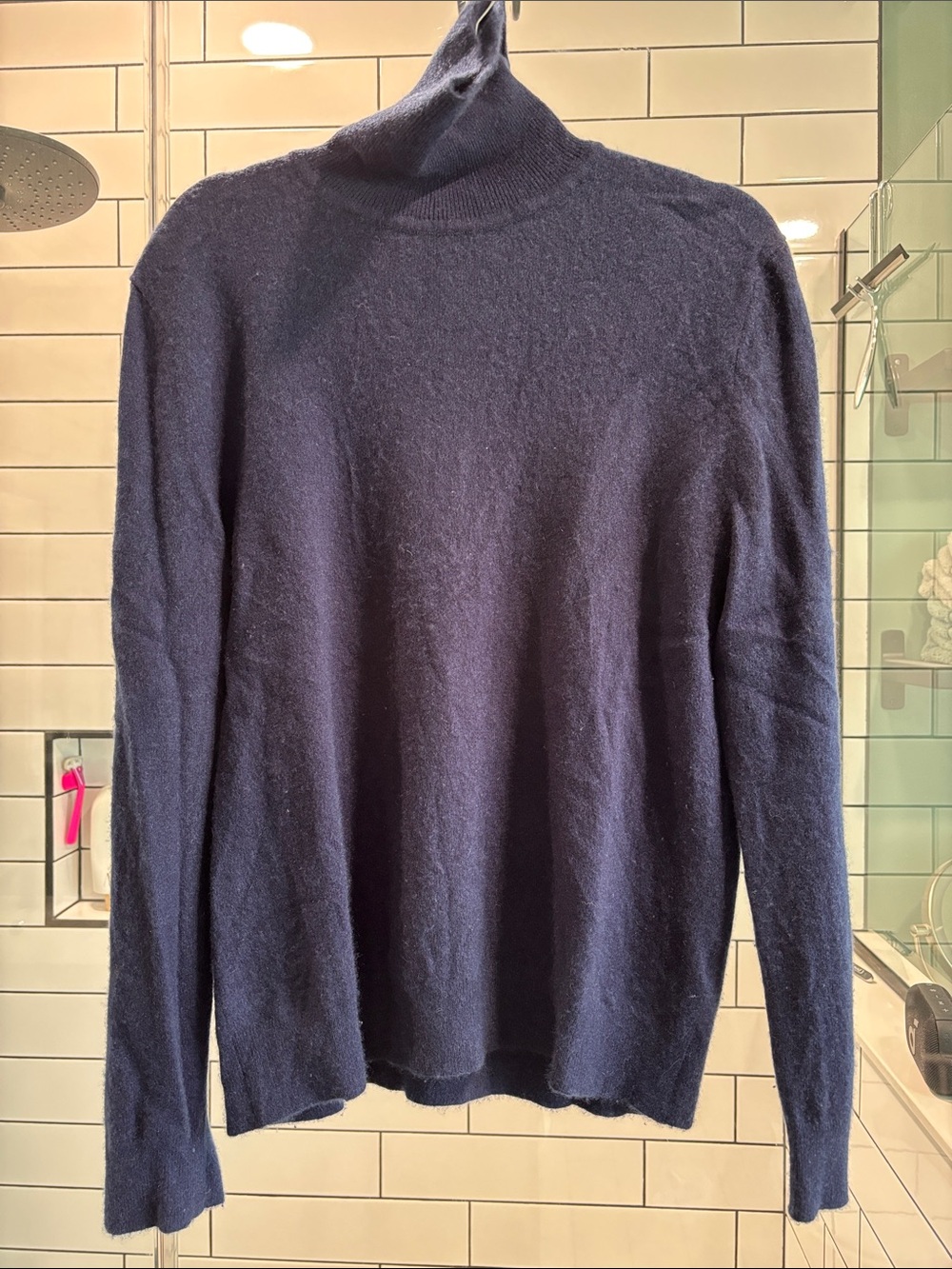 Quince Cashmere Navy Blue Men's Turtleneck Sweater, Large